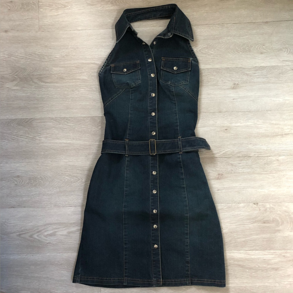 Moda International Vintage 90s Denim Halter Dress Size 2